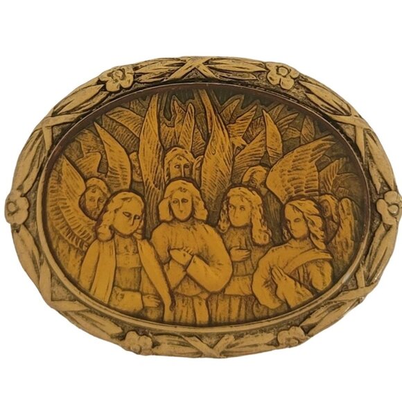 The Vatican Library Collection Religious Angels Oval Pin Brooch, Signed M937 - Picture 2 of 9